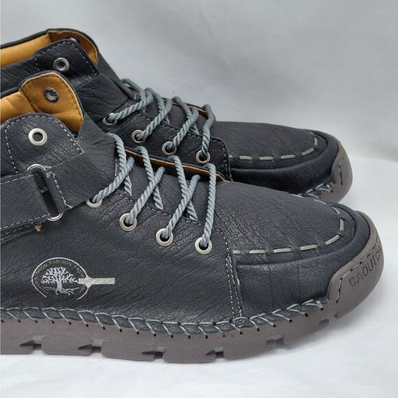 Gracosy Men’s Black Faux Leather Work Boots Fleece Lined Shoes Size 47(US 12) - Picture 7 of 14